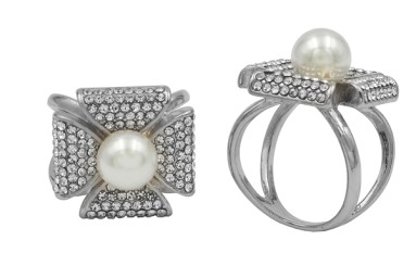 RING FOR ΦΟΥΛΑΡΙ METAL WITH STRASS AND PEARL